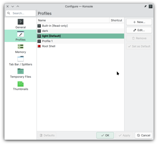 Screenshot showing the Manage Profiles dialog